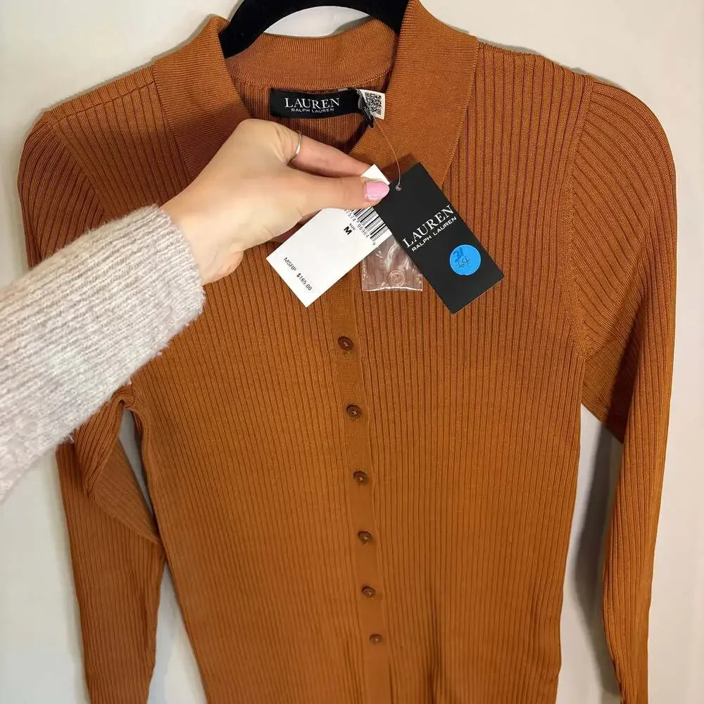 Lauren Ralph Lauren Rib-Knit Long-Sleeve Polo Cardigan size M - Picture 5 of 5